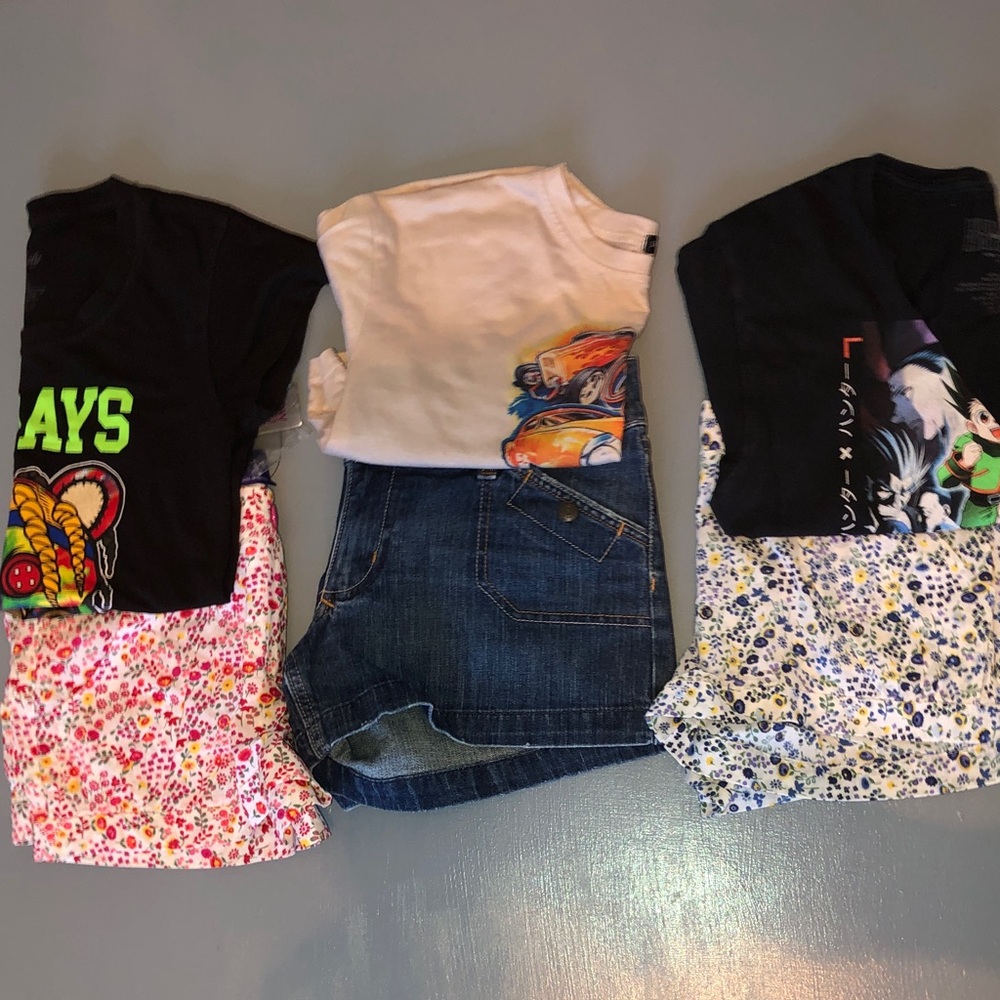 6-PCS. BUNDLED SUMMER SALE Graphic Crop Tees, Denim, Cotton Shorts